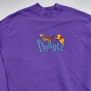 Vintage Disney Winnie The Pooh Bounce L Sweatshirt Crew Neck Purple Embroidery